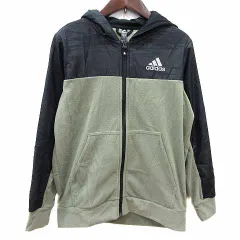 アディダス adidas フリースジャケット ブルゾン ジップアップ 160 黒 ブラック 緑 グリーン /YK