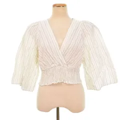 ザラ ZARA クロップドブラウス ストライプ S 白 ホワイト ■GY58