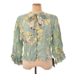 ザラ ベーシック ZARA BASIC ブラウス シャツ 長袖 ボウタイ 総柄 M ミントグリーン ■GY58