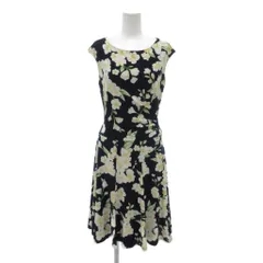 ローレンラルフローレン LAUREN RALPH LAUREN ワンピース フレア ノースリーブ 花柄 ギャザー ひざ丈 紺 ネイビー 白 ホワイト /NU ■GY61