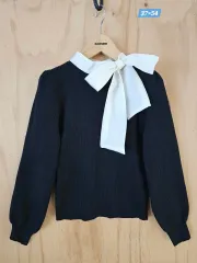 パフスリーブ リボン ゴージニット ブラック(新品)