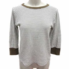 セポ CEPO ニット カットソー ボーダー 七分袖 M グレー 白 ホワイト /YK