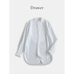 Drawer ドゥロワー スタンドカラーロングシャツ ホワイト 長袖 白シャツ 日本製 きれいめ 上品
