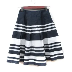 エムズグレイシー M'S GRACY フレアスカート ひざ丈 ボーダー 38 M 紺 ネイビー 白 ホワイト /YI