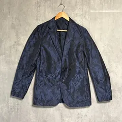 PLST プラステ セットアップ スーツ 迷彩 カモフラ 紺 L 32 ジャケット パンツ 上下 テーラード ストレッチ 光沢 洗える ビジネス カジュアル