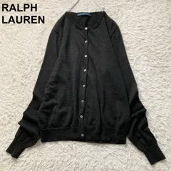 美品 ラルフローレン Ralph Lauren クルーネックカーディガン ハイゲージ 長袖 ロングスリーブ 定番 ウール チャコールグレー レディース オフィス 通勤 通学 ロゴ刺繍 ポニー刺繍 人気 上品