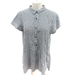 グローバルワーク GLOBAL WORK シャツ ブラウス 半袖 ギンガムチェック M 黒 ブラック 白 ホワイト /RT