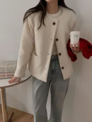 ウールヘアハーフコート (キルティング裏地 ハーフジャケット 冬コート デイリー 冬コーデ)