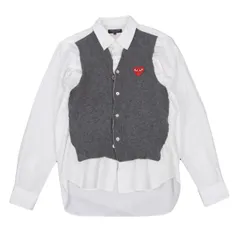 コムデギャルソンオムプリュスCOMME des GARCONS HOMME PLUS PLAYハートワッペンニット切替シャツ オフグレーXS