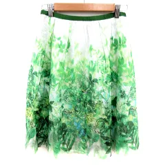 アマカ AMACA スカート フレア ひざ丈 総柄 38 緑 グリーン 白 ホワイト /RT