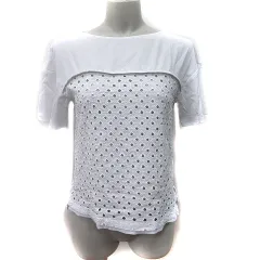 ルクールブラン le.coeur blanc シャツ ブラウス プルオーバー シアー 刺繍 レース 半袖 38 M 白 ホワイト /YI