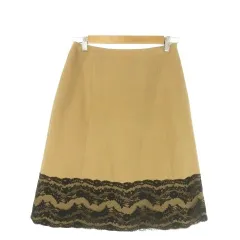 キミジマ KIMIJIMA BOUTIQUE スカート フェイクスエード 11 ベージュ 黒 ブラック レース ミディ丈 フレアシルエット /AO41 ■GY58