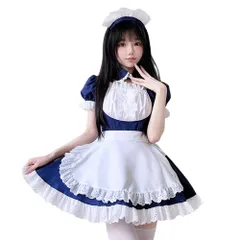 [YAISHN] メイド服 ハロウィン 仮装 ゴスロリ 人気 首飾り ブルー ワンピース レディース 可愛い ロリータ コスプレ 半袖 カチューシャ パーティー イベント 演出服 ニーハイソックス付き