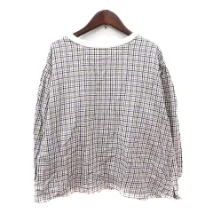 スタディオクリップ Studio Clip ブラウス チェック 長袖 M 紺 ネイビー 茶 ブラウン /MN