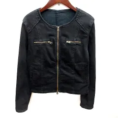 ルーニィ LOUNIE ジャケット デニム ノーカラー ジップアップ 36 黒 ブラック /RT