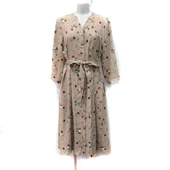 プラステ PLST ワンピース ロング 七分袖 花柄 M ベージュ /YI