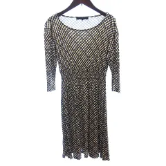 アナイ ANAYI ワンピース ひざ丈 総柄 七分袖 36 S 茶 ブラウン /AU