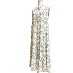 【美品】PAUL&JOE × UNIQLO ノースリーブ 花柄ロングワンピ L リボン付き ティアード レディース