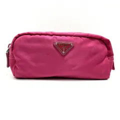 ★PRADA プラダ メイクポーチ 化粧ポーチ ナイロン 三角ロゴ 小物入れ ピンク レディース 中古★007114