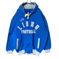 2XL フルジップ パーカー NFL チームロゴ オーバーサイズ ブルー 青 デトロイトライオンズ スウェット レディース ユニセックス メンズ 古着 長袖 CHM