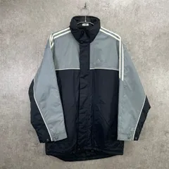 00年代 adidas アディダス ナイロンジャケット 中綿入り メンズL相当 古着 00s VINTAGE ヴィンテージ Y2K フード収納式 サイドライン グレー  ブラック