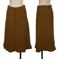 トリココムデギャルソンtricot COMME des GARCONS ウールチェック裁ち切りスカート オレンジ緑他M