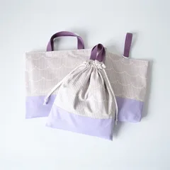 【１セット限定価格･即納】 入園入学3点セット ＊ なみなみパープル ＊ レッスンバッグ 大きめお着替え袋 大きめ上履き入れ