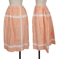 ローブドシャンブル コムデギャルソンrobe de chambre COMME des GARCONS コットンギンガムチェック切替フレアスカート オレンジ白M位