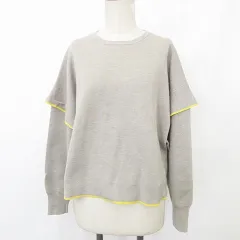 マリードール MARIED'OR セーター ニット 長袖 丸首 フリル袖 ウール混 ベージュ 黄 イエロー Ⅰ