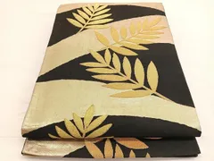 平和屋着物◎六通柄袋帯　唐織　草葉文　黒地　金糸　BAAW4547hv