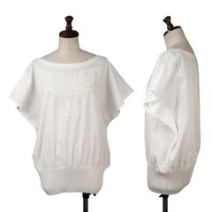 プリーツプリーズPLEATS PLEASE 裾プリーツ切替レース刺繍トップス 白3