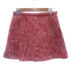 ランバンオンブルー LANVIN en Bleu プリーツスカート ミニ ツイード 38 M 赤 レッド /AU