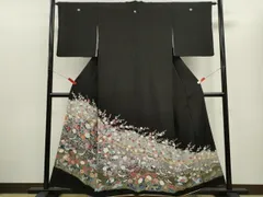 平和屋着物■豪華黒留袖　友禅　群鳥枝花文　正絹　逸品　CABD0947ze