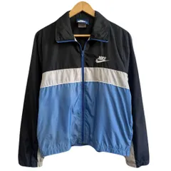 NIKE ナイキ マルチカラーナイロンジャケット フルジップ ポケット付き 黒×ライトグレー×ブルー Sサイズ No.M572
