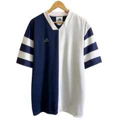 adidas アディダス サッカーユニフォーム ゲームシャツ バイカラー スリーストライプス 半袖 白×紺 XLサイズ No.M574