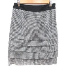 エニィスィス エニシス anySiS スカート タイト ひざ丈 総柄 ウール 2 黒 ブラック 白 ホワイト /RT