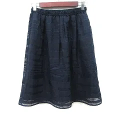 エニィスィス エニシス anySiS フレアスカート ギャザー ミモレ ロング 刺繍 2 M 紺 ネイビー /YI