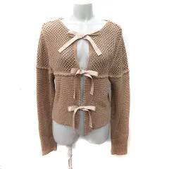 カワイ オカダ KAWAI OKADA カーディガン ニット 透かし編み 長袖 L 茶 ブラウン /YI ●RY