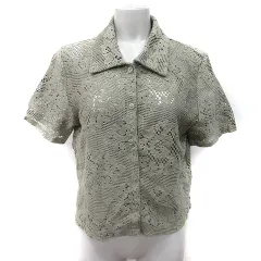 ジーユー GU シャツ ブラウス 半袖 透かし編み XL 緑 カーキ /YI ●RY