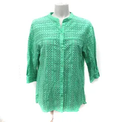 インディヴィ INDIVI シャツ ブラウス 刺繍糸 刺繍 レース 38 M 緑 グリーン /YI