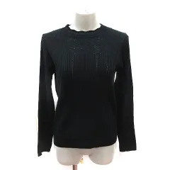 グローブ grove ニット カットソー 透かし編み リブ 長袖 L 黒 ブラック /MS