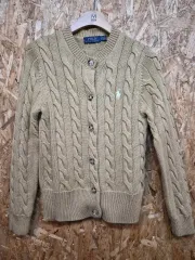 ポロ ケーブルニット カーディガン ベージュ ウール100% レディース S