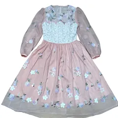 【極美品】Chesty　花柄ワンピース　長袖　0サイズ S相当　ピンク　Aライン　フレア　刺繍　レース　ドレス