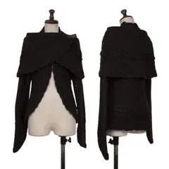 ジャンポールゴルチエJean Paul GAULTIER ウール混紡襟着脱ベルテッドケーブルカーディガン 黒40