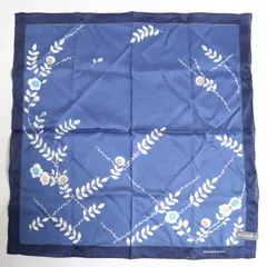 バーバリー 大判ハンカチ 56cm ブルー 花柄 BURBERRY 綿100 日本製 レディース スカーフ風