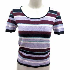 アンタイトル UNTITLED ニット カットソー ボーダー 半袖 9 M 紫 パープル 紺 ネイビー /YK