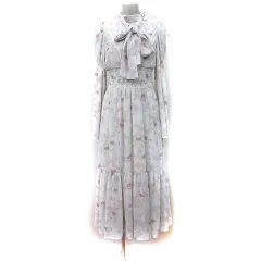 ナイスクラップ NICE CLAUP ワンピース ロング シフォン ボウタイ リボン 花柄 長袖 F 白 ホワイト ピンク /YI