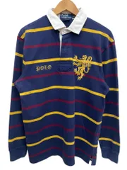 POLORALPH LAUREN (ポロラルフローレン) 長袖ラガーシャツ ボーダー 刺繍 CUSTOM FIT 90S 00S 古着 ビンテージ M ネイビー系 メンズ/065