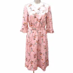 ミッシュマッシュ MISCH MASCH ワンピース ロング Vネック 花柄 七分袖 M ピンク /YK ●RY