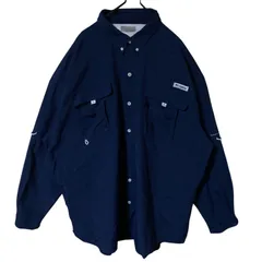 2XL コロンビア オーバーサイズ  ボタンダウン フィッシング ネイビー シャツ レディース ユニセックス メンズ 古着 長袖 CHM